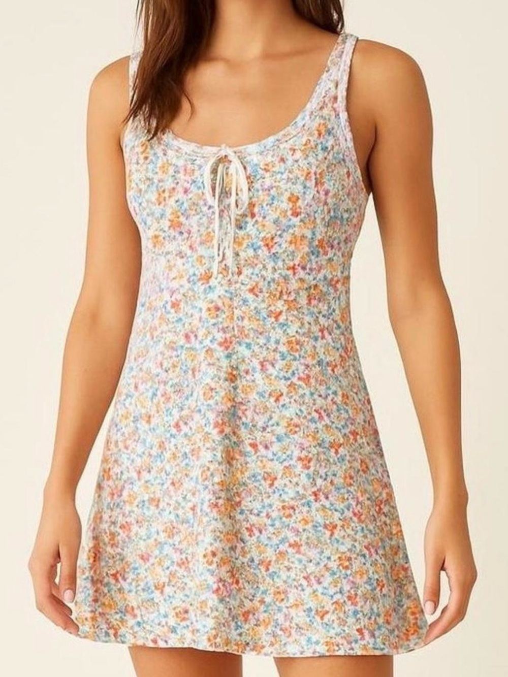 LA Hearts Floral Lace Trim Mini Dress